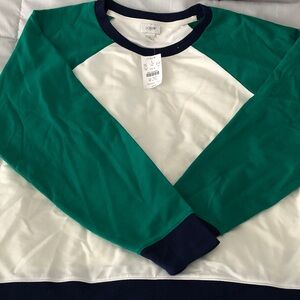 J. Crew Green and White Raglan Shirt